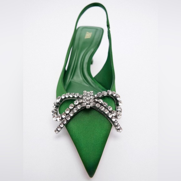 Zara Green Embellished Bow Heeled Slingback - Picture 11 of 17